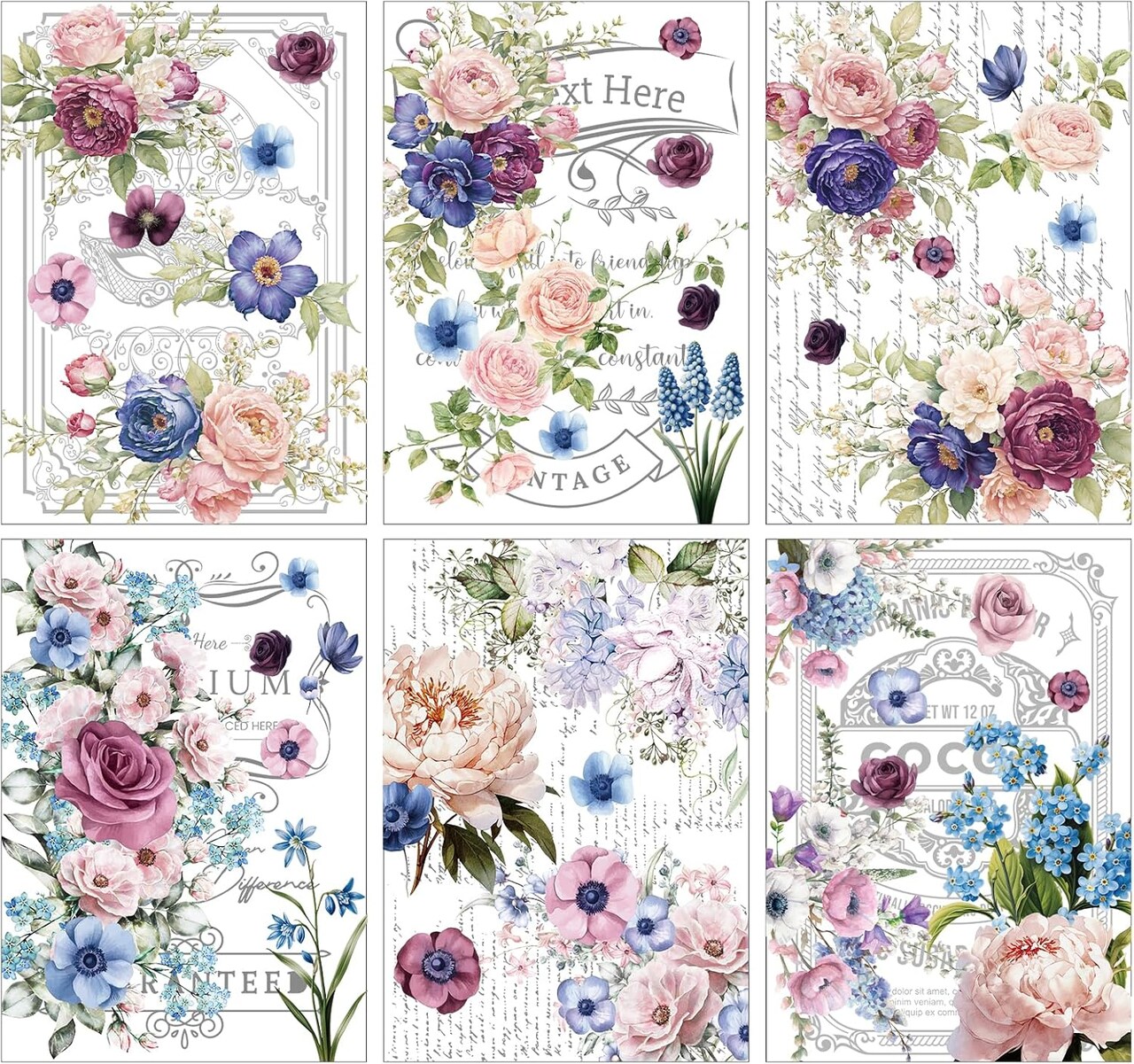 Flower Rub on Transfers for Crafts and Furniture (Flower) 8.26 x 11.81 inches